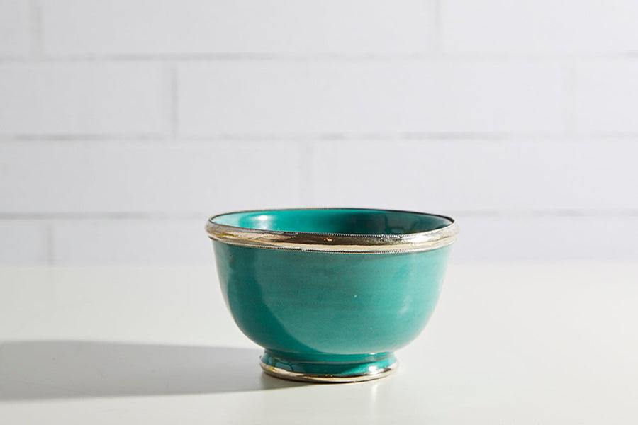 Moroccan Glazed Bowls with Berber Silver Trim